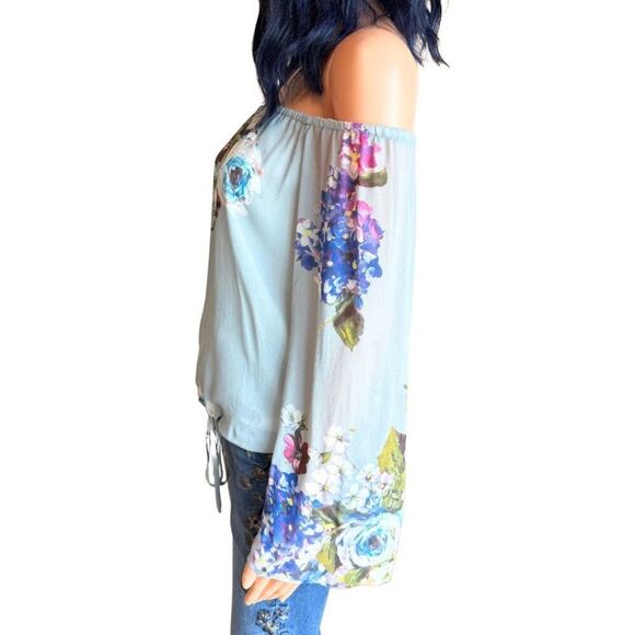 NWT Lavender Brown Women’s Floral Chiffon Off the Shoulder Blouse - Picture 3 of 6